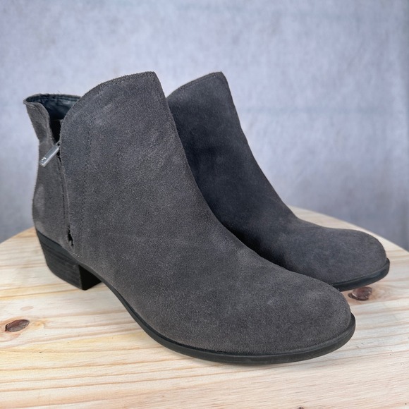 Lucky Brand Basel Suede Ankle Boots Womens 10M Grey Good Low Block Heel Bootie - Picture 3 of 15
